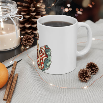 Patriotic Pin-Up Classic Mug – Vintage Americana Woman Coffee Mug – Retro USA Flag Dress Cup – Timeless American Beauty Mug – Fourth of July Gift Patriotic Pin-Up 11oz Coffee Mug