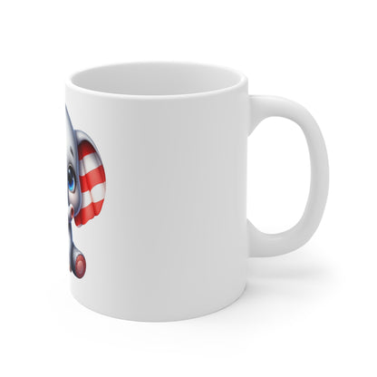 Cute Patriotic Elephant Coffee Mug – Red White Blue Elephant Mug – Kawaii Animal Americana Cup – Adorable USA Gift Mug 11oz
