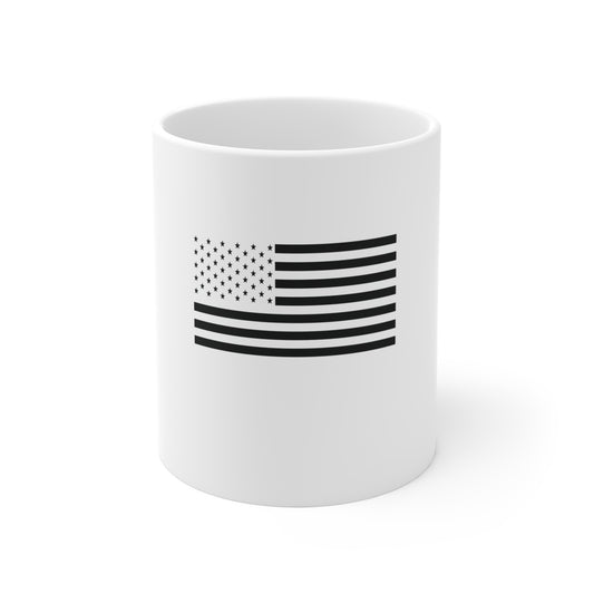 Blacked-Out American Flag Coffee Mug – Stealth USA Flag Mug – Minimalist Patriotic Black Flag Cup – Tactical Style Americana Gift Mug 11oz