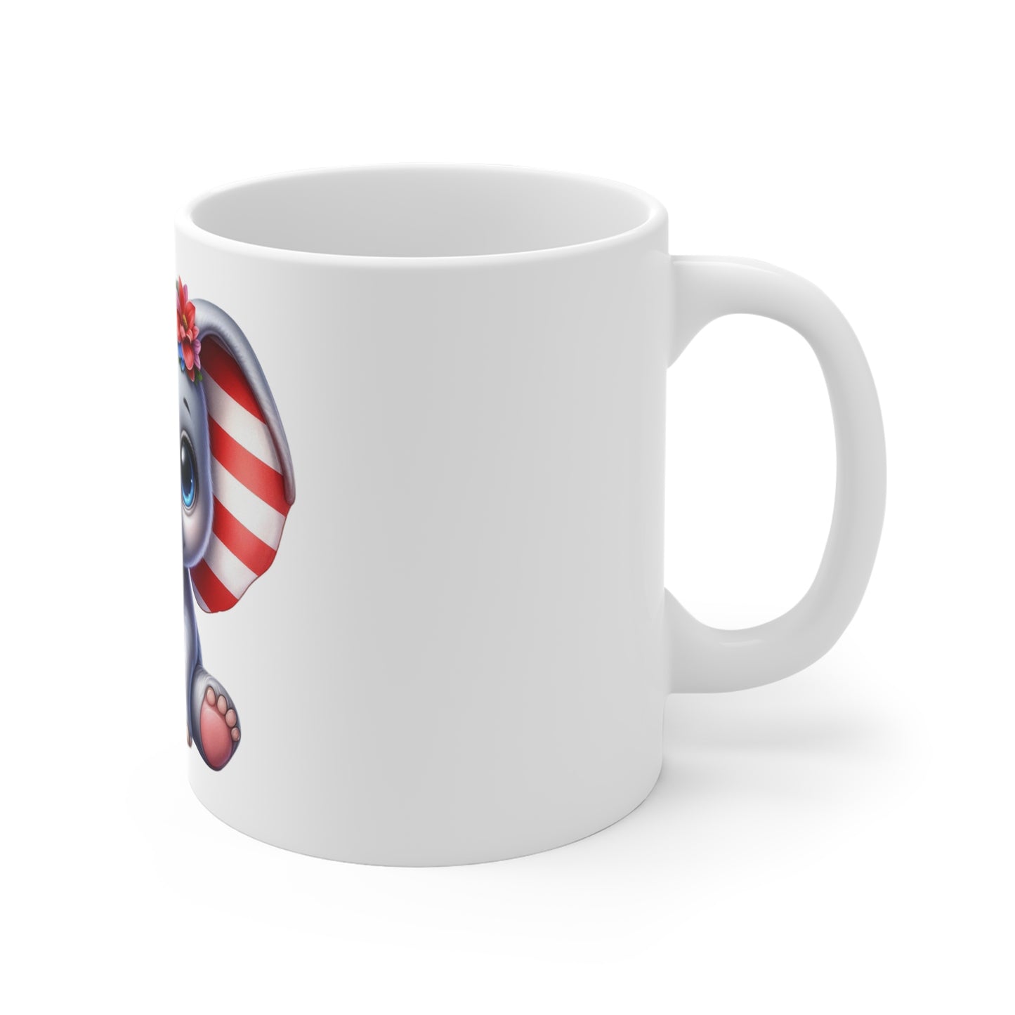 Patriotic Baby Elephant Coffee Mug – Cute American Elephant Mug – Red White Blue Ears Mug – 4th of July Animal Cup 11oz