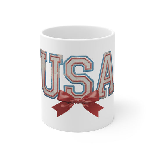USA Bow 11oz Mug — Patriotic Red White Blue Coffee Cup