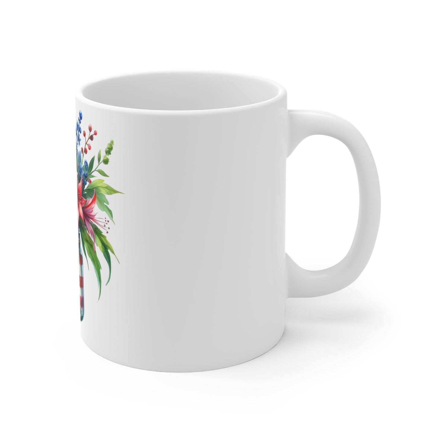 Patriotic Lily Mason Jar Coffee Mug – Red White Blue Lily Floral Mug – Americana Flag Jar Cup – Bold Summer Flower Gift Patriotic Floral Mason Jar Mug – 11oz USA Flag Flower Coffee Cup