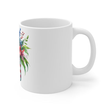Patriotic Lily Mason Jar Coffee Mug – Red White Blue Lily Floral Mug – Americana Flag Jar Cup – Bold Summer Flower Gift Patriotic Floral Mason Jar Mug – 11oz USA Flag Flower Coffee Cup