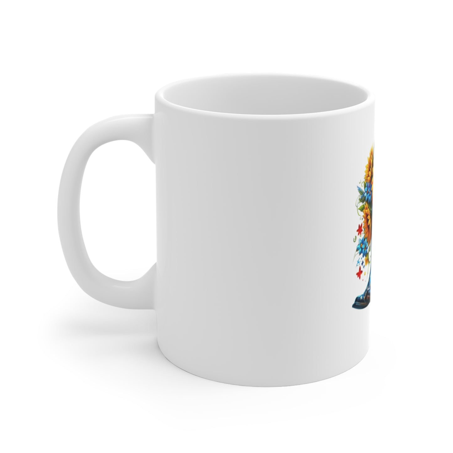 Patriotic Sunflower Cowboy Boot Mug — 11oz USA Flag Floral Coffee Cup