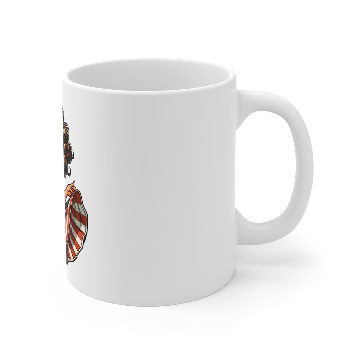 Patriotic Pin-Up Glam Mug – Vintage Americana Woman Coffee Mug – Retro USA Flag Dress Cup – Bold American Beauty Mug – Fourth of July Gift Patriotic Pin-Up Girl Coffee Mug – 11oz Vintage American Flag...