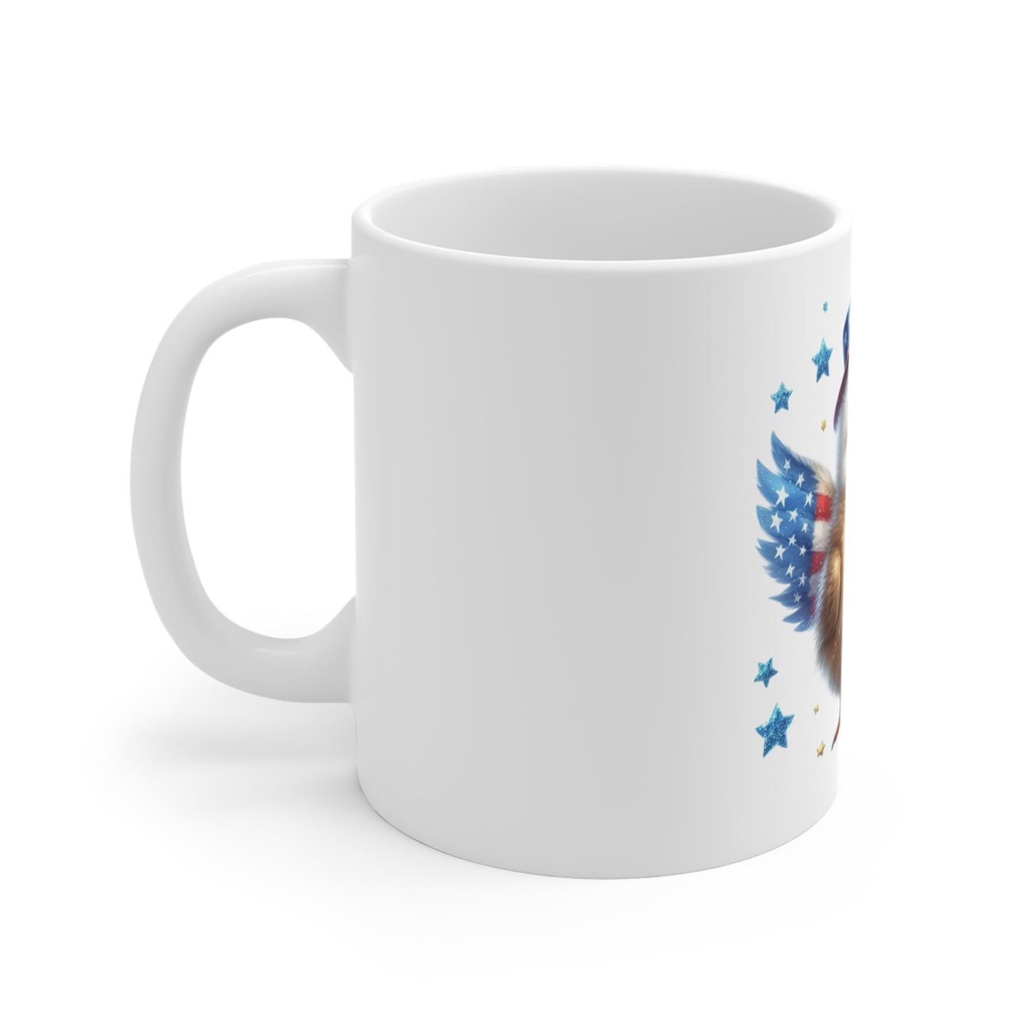 Cute Patriotic Chick Coffee Mug – Baby Chick Fireworks Mug – Kawaii USA Bird Mug – Red White Blue Sparkler Cup 11oz