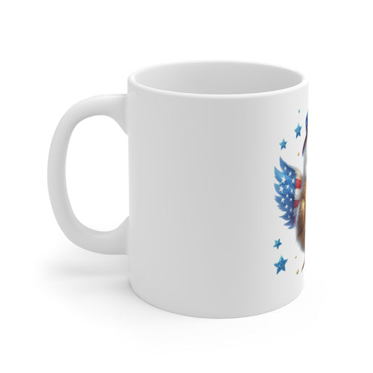 Cute Patriotic Chick Coffee Mug – Baby Chick Fireworks Mug – Kawaii USA Bird Mug – Red White Blue Sparkler Cup 11oz