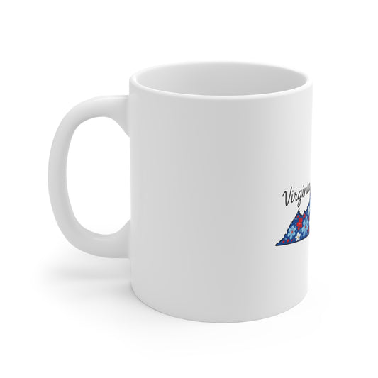 Virginia Floral State Mug - Patriotic Red, White & Blue 11oz Coffee Cup