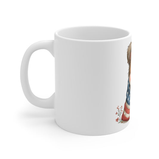 Cute Patriotic Puppy Wrapped in Flag Mug – 4th of July Dog Coffee Mug – Americana Puppy Blanket Cup – Red White Blue Pet Lover Gift Patriotic Puppy Mug — Cute Puppy Wrapped in American Flag 11oz...