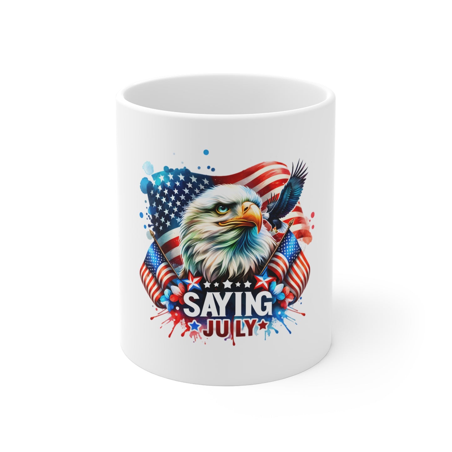 Patriotic Eagle 4th of July Mug — 'Saying July' American Flag Coffee Cup