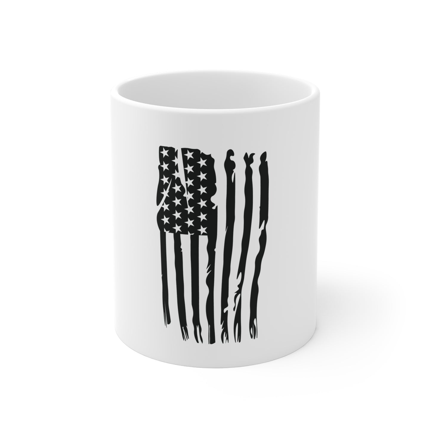 Blacked-Out Vertical Drip American Flag Coffee Mug – Stealth USA Flag Mug – Minimalist Patriotic Cup – Subdued Distressed Flag Design Mug 11oz