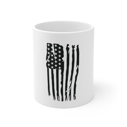 Blacked-Out Vertical Drip American Flag Coffee Mug – Stealth USA Flag Mug – Minimalist Patriotic Cup – Subdued Distressed Flag Design Mug 11oz