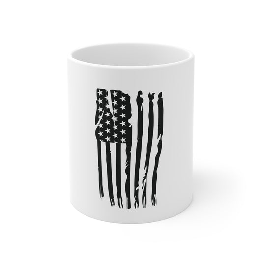 Blacked-Out Vertical Drip American Flag Coffee Mug – Stealth USA Flag Mug – Minimalist Patriotic Cup – Subdued Distressed Flag Design Mug 11oz