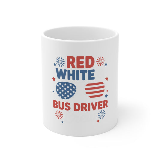 Red White Bus Driver Mug — Patriotic 11oz Coffee Cup for School Drivers