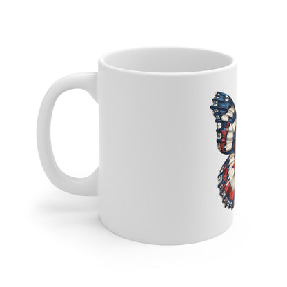 Patriotic Pattern Butterfly Mug – Red White Blue Detailed Butterfly Coffee Mug – Americana Wing Pattern Art Cup – Unique USA Gift Mug Mug 11oz