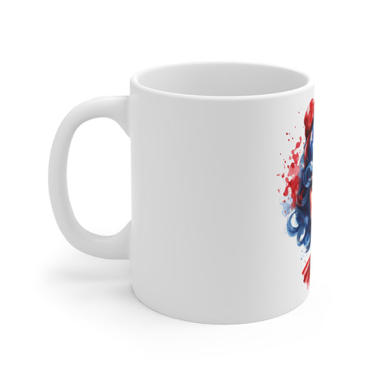 Patriotic Pin Up Portrait Mug – Americana Watercolor Woman Coffee Mug – Red White Blue Beauty Art Cup – Vintage Style USA Mug – Gift for Her Patriotic Pin-Up Girl Mug — 11oz Americana Star-Spangled...