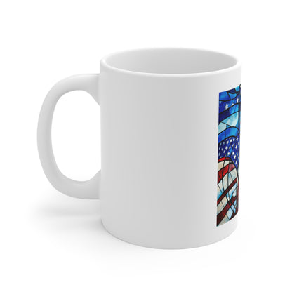 Stained Glass American Flag Coffee Mug – Wave Pattern Patriotic Mug – Colorful USA Flag Cup – Artistic Americana Gift – Premium Art Mug