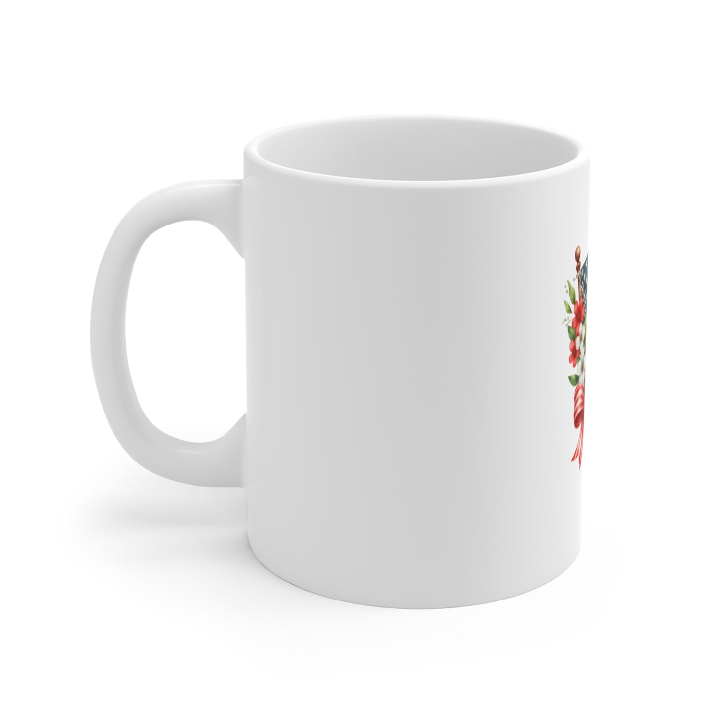 American Flag Floral Mug - Patriotic 11oz Coffee Cup