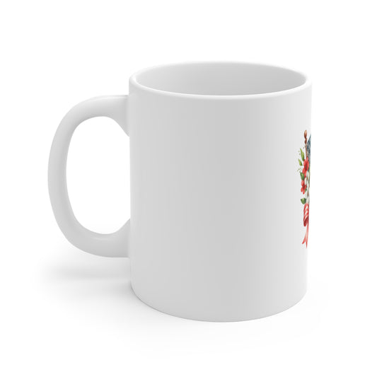 American Flag Floral Mug - Patriotic 11oz Coffee Cup