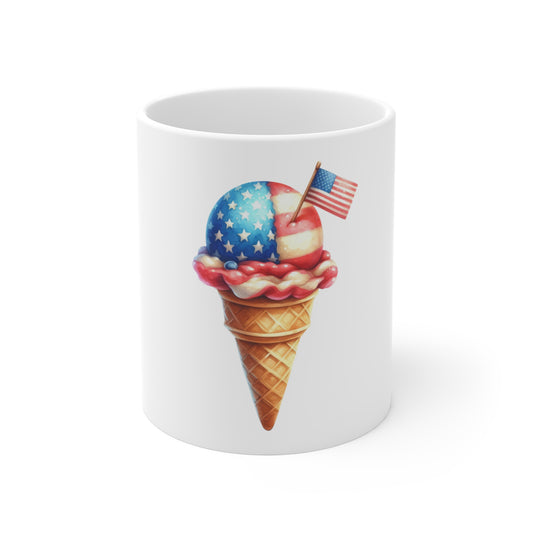 Ice Cream Cone Mug — American Flag Patriotic 4th of July Coffee Cup