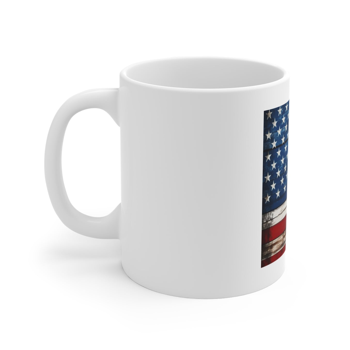 Weathered American Flag Wood Coffee Mug – Classic Distressed USA Flag Mug – Rustic Painted Wood Plank Cup – Vintage Americana Gift Rustic American Flag Coffee Mug – Patriotic 11oz Ceramic Gift for...