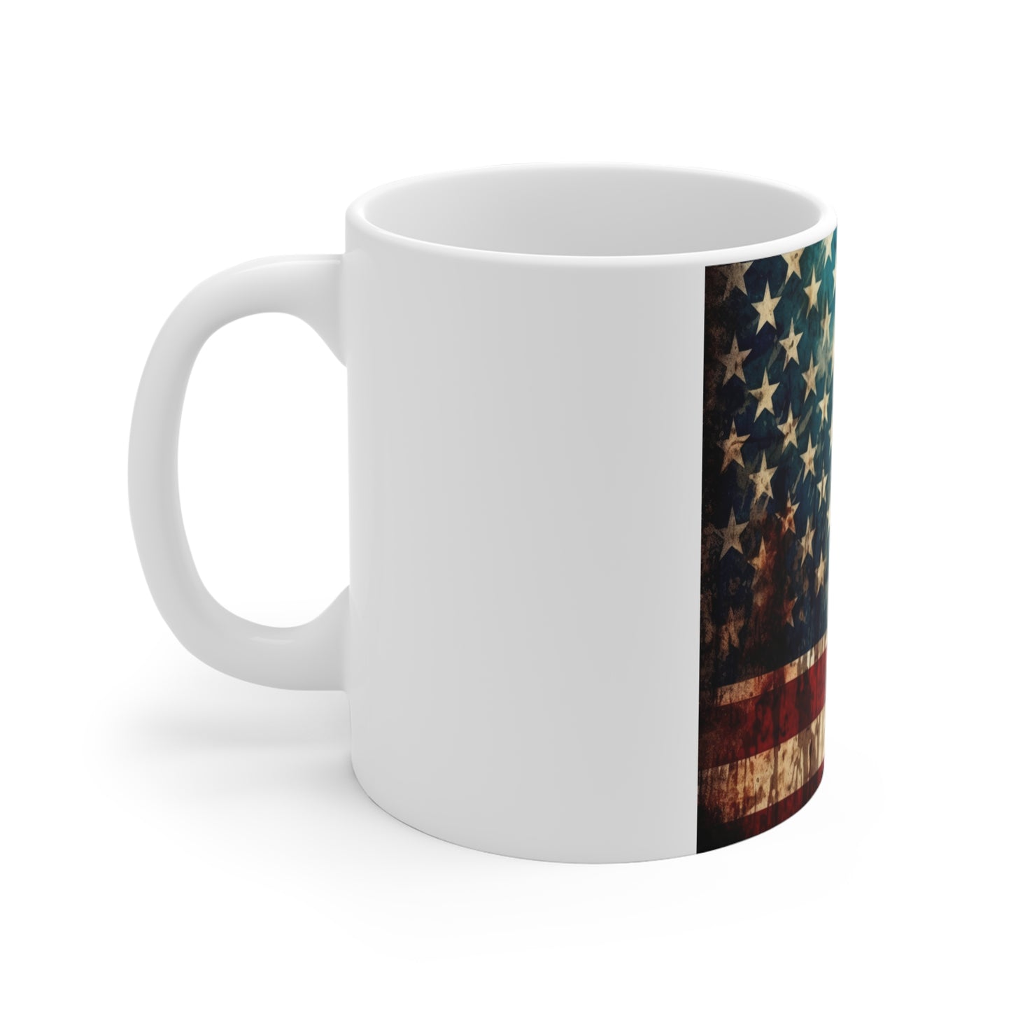 Vintage Grunge American Flag Coffee Mug – Faded USA Flag Mug – Rustic Distressed Patriotic Mug – Classic Americana Gift 11oz