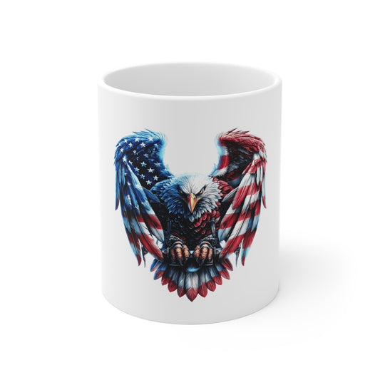 Patriotic Bald Eagle Coffee Mug – American Flag Eagle Mug – Freedom Eagle USA Pride Mug 11oz