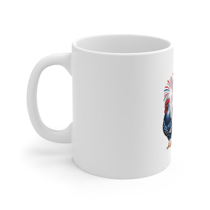 Patriotic Rooster Mug — 11oz Americana Fireworks Coffee Cup
