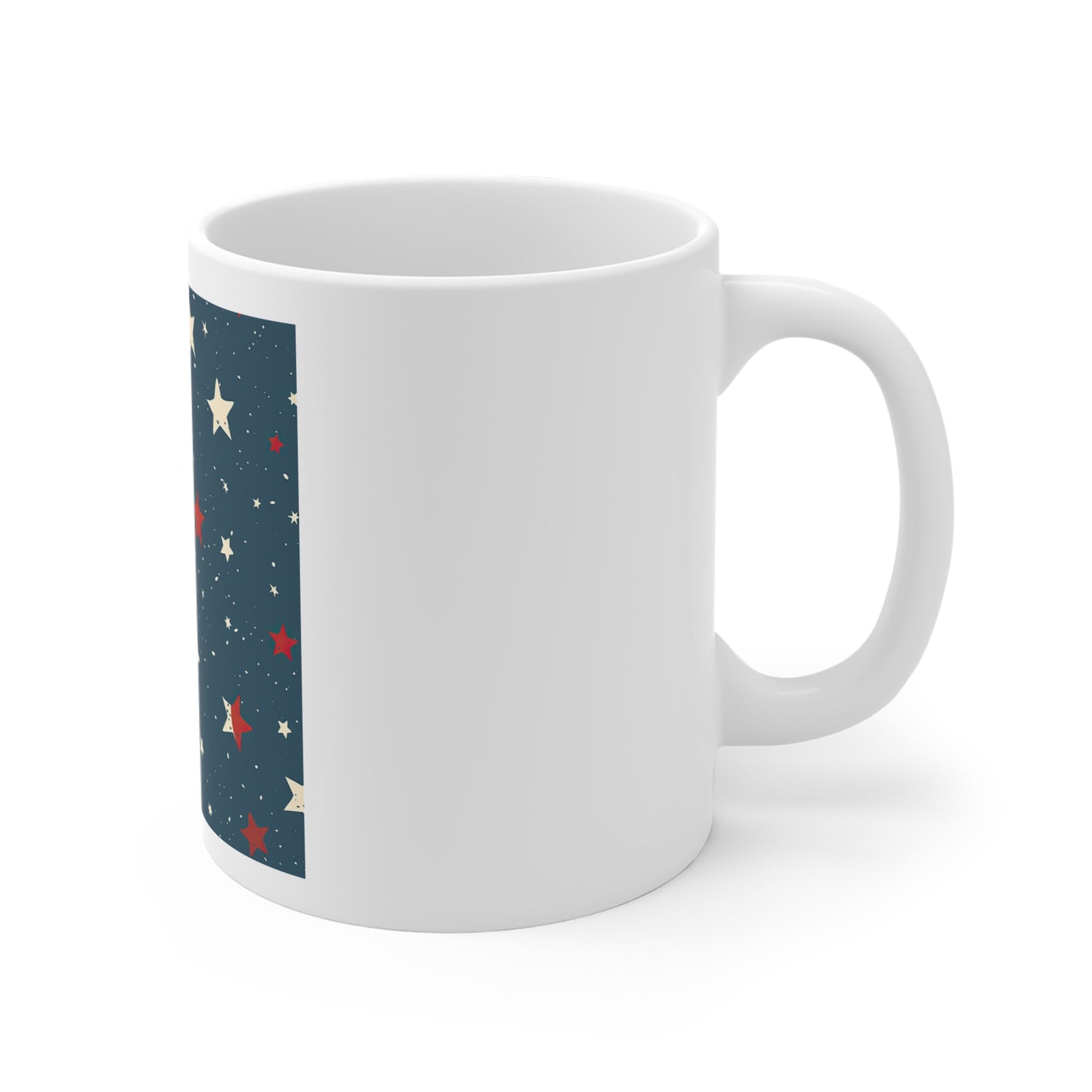 Patriotic Starfield Coffee Mug – Minimal Americana Night Sky Mug – Red White Blue Star Scatter Cup – Subtle USA Pattern Mug Patriotic Star Pattern Mug — Vintage Red White Blue 11oz Coffee Cup