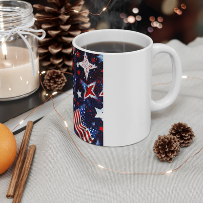 Starry American Flag Coffee Mug – Glitter Patriotic Mug – Sparkle USA Flag Cup – Festive Americana Stars Mug American Flag Stars Mug – Patriotic 11oz Coffee Cup for 4th of July & Veterans Day
