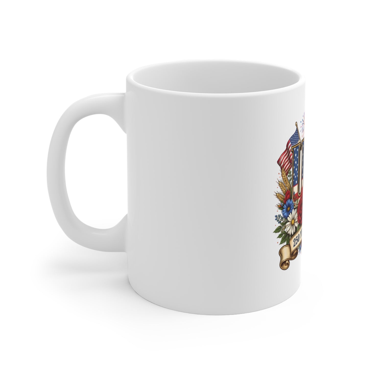 USA 250 Years of Freedom Mug — Patriotic American Flag Coffee Cup