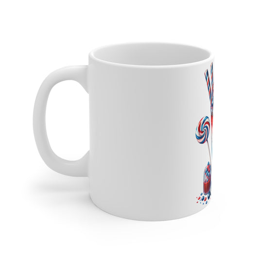 Patriotic Ice Cream Milkshake Coffee Mug – 4th of July Candy Mug – Red White Blue Sweet Treat Cup – Americana Dessert Mug – Festive Gift Mug Patriotic Red White & Blue Dessert Mug — 11oz American Flag...