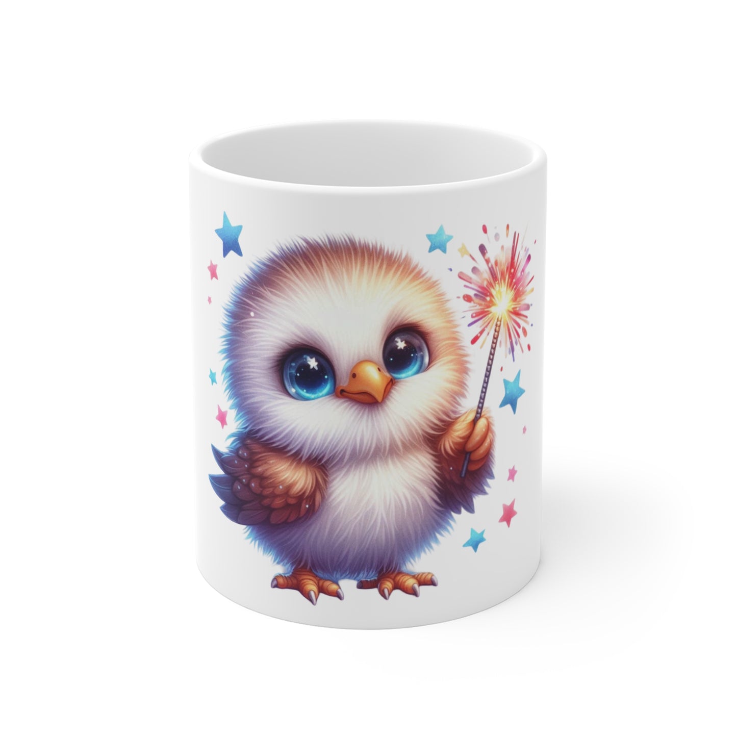 Cute Patriotic Chick Coffee Mug – Baby Bird Fireworks Mug – Kawaii Americana Animal Cup – Adorable 4th of July Gift Mug11oz