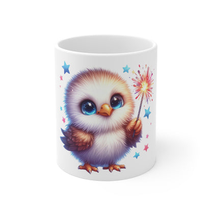 Cute Patriotic Chick Coffee Mug – Baby Bird Fireworks Mug – Kawaii Americana Animal Cup – Adorable 4th of July Gift Mug11oz