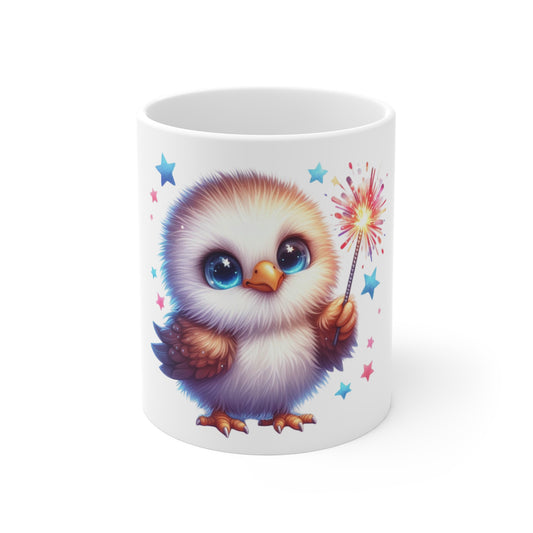 Cute Patriotic Chick Coffee Mug – Baby Bird Fireworks Mug – Kawaii Americana Animal Cup – Adorable 4th of July Gift Mug11oz