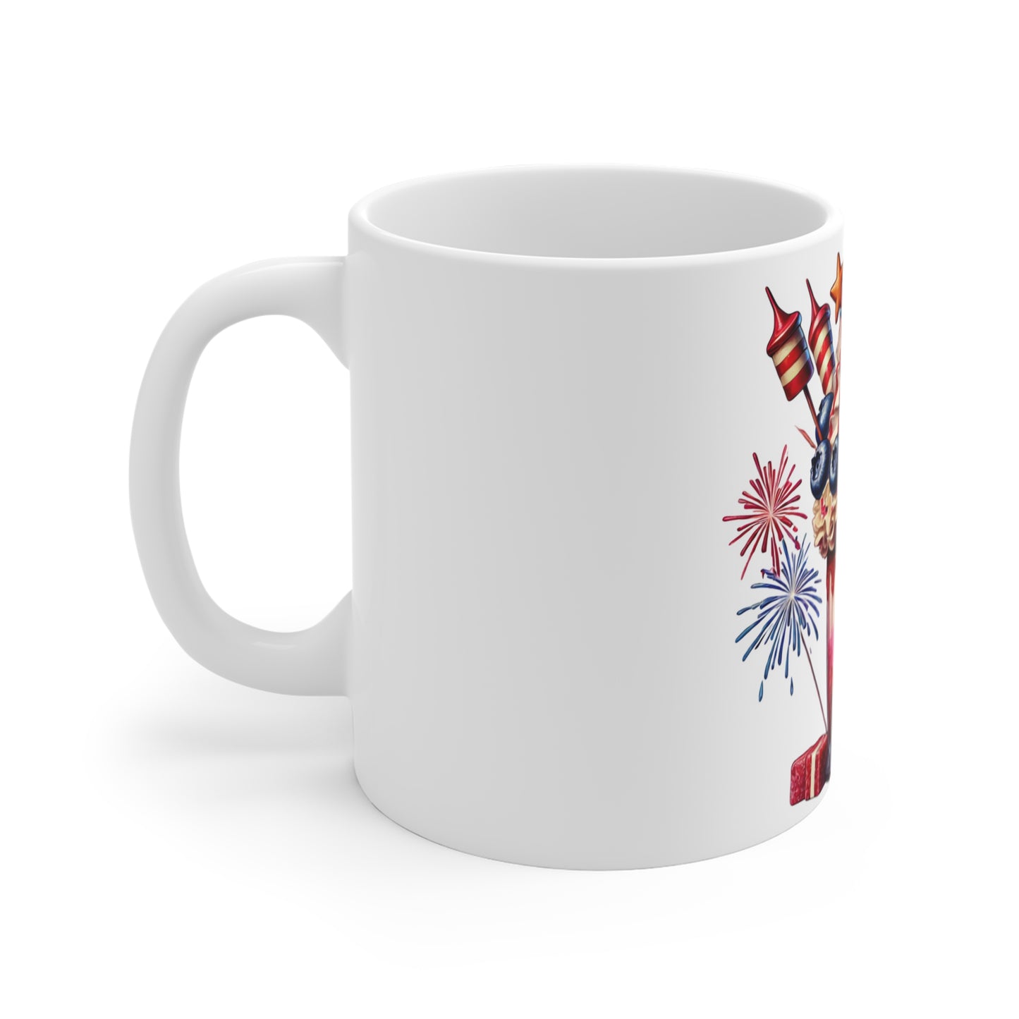 Patriotic Firework Milkshake Coffee Mug – 4th of July Dessert Mug – Red White Blue Sundae Cup – Americana Celebration Mug Patriotic Fireworks Milkshake Mug — 4th of July Americana Coffee Cup