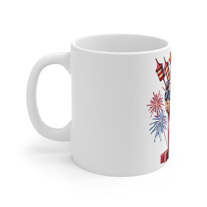 Patriotic Firework Milkshake Coffee Mug – 4th of July Dessert Mug – Red White Blue Sundae Cup – Americana Celebration Mug Patriotic Fireworks Milkshake Mug — 4th of July Americana Coffee Cup