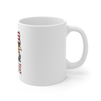 Softball Mom Patriotic Coffee Mug – American Flag Bow Softball Mug – USA Sports Mom Cup – Vintage Distressed Softball Gift Mug 11oz
