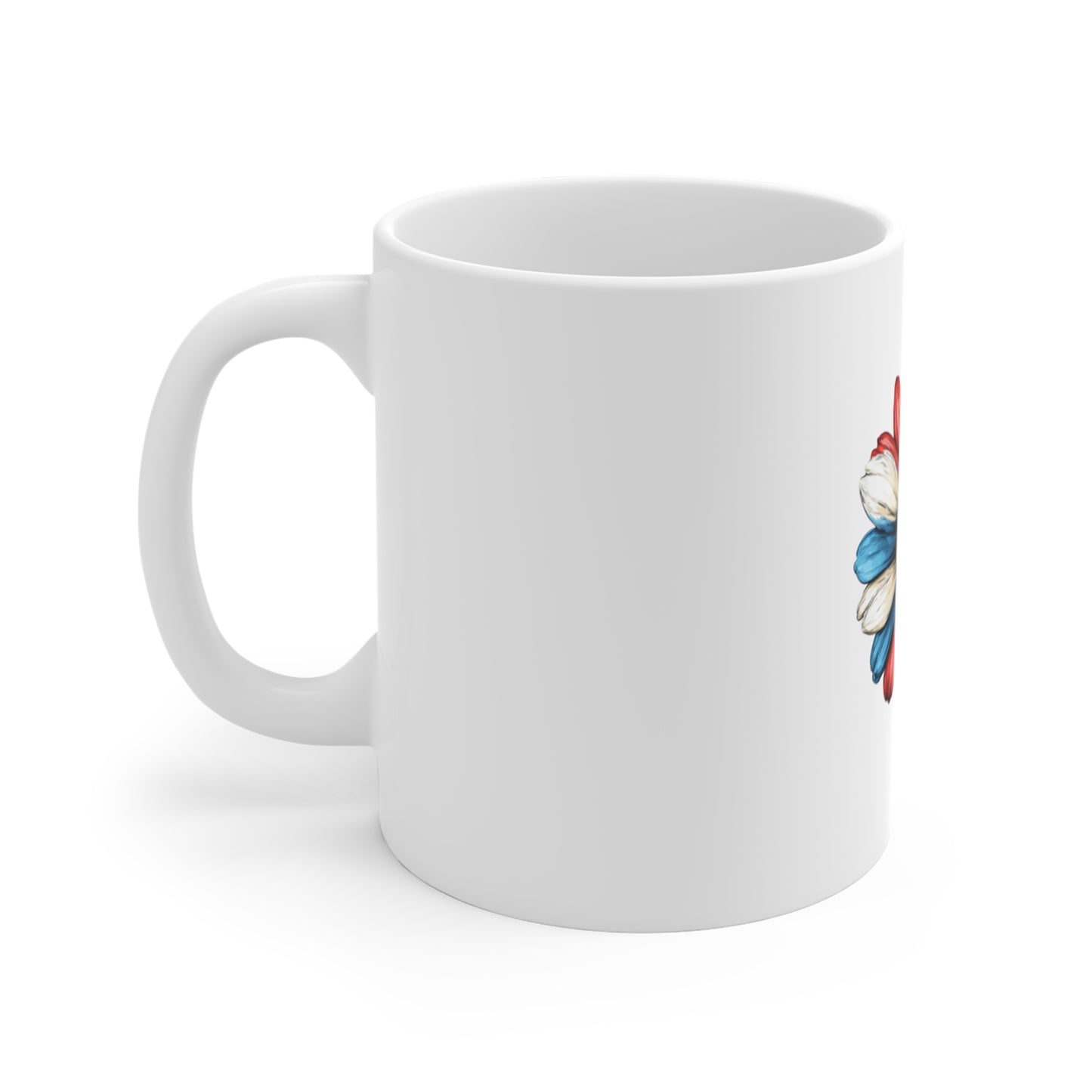 Patriotic Daisy Coffee Mug — Red White Blue Flower 11oz Ceramic