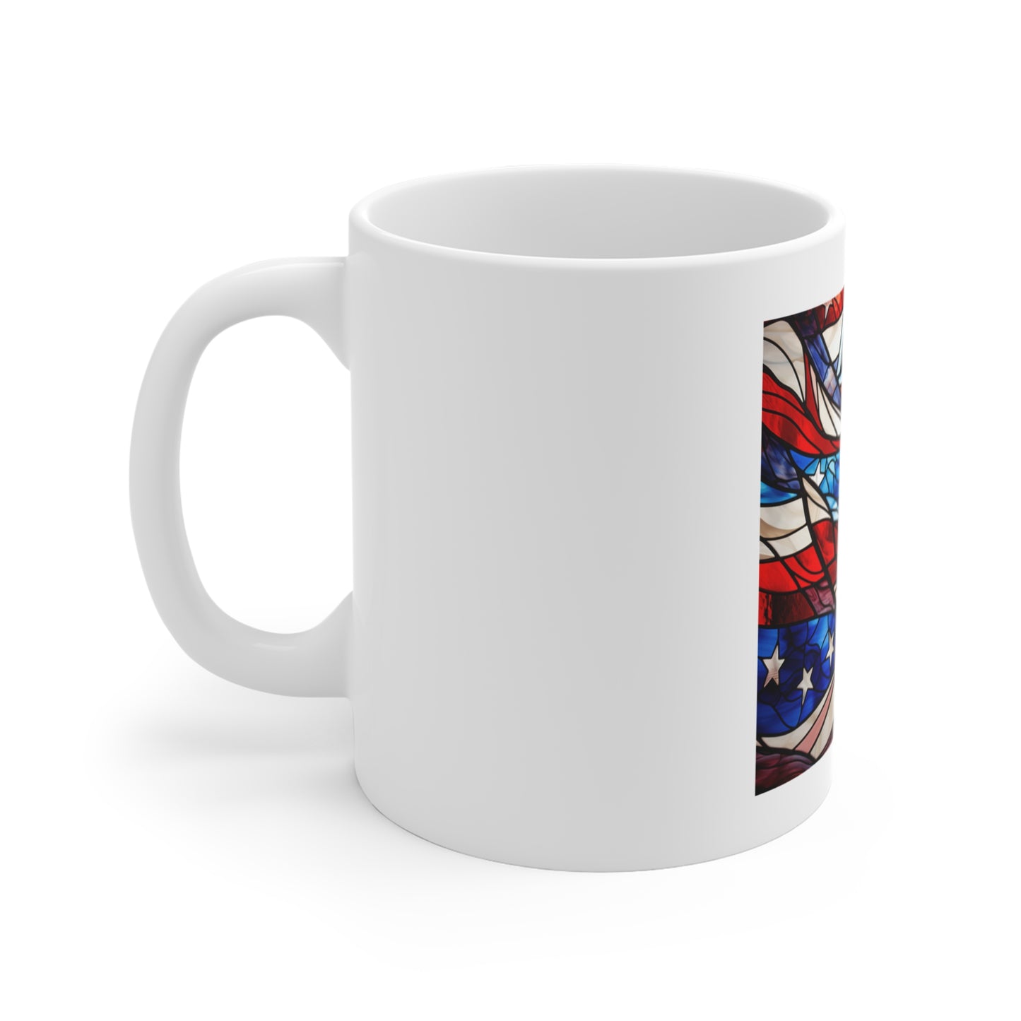 Stained Glass American Flag Coffee Mug – Layered Ribbon Patriotic Mug – Colorful USA Flag Cup – Artistic Americana Gift – Premium Art Mug