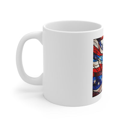 Stained Glass American Flag Coffee Mug – Layered Ribbon Patriotic Mug – Colorful USA Flag Cup – Artistic Americana Gift – Premium Art Mug
