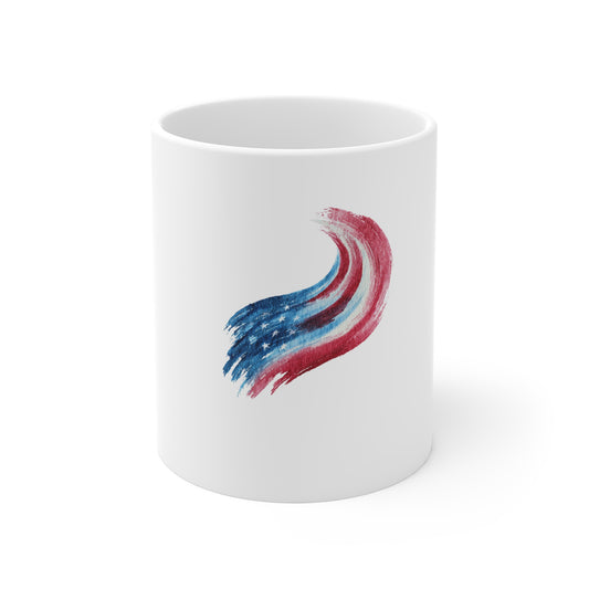 American Flag Brushstroke Mug — Patriotic 11oz Coffee Cup