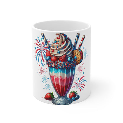 Patriotic Fireworks Milkshake Coffee Mug – 4th of July Dessert Mug – Red White Blue Celebration Cup – Americana Berry Treat Mug – Festive Gift Mug Patriotic Berry Sundae Mug – 11oz Fourth of July...