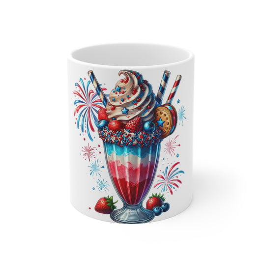 Patriotic Fireworks Milkshake Coffee Mug – 4th of July Dessert Mug – Red White Blue Celebration Cup – Americana Berry Treat Mug – Festive Gift Mug Patriotic Berry Sundae Mug – 11oz Fourth of July...