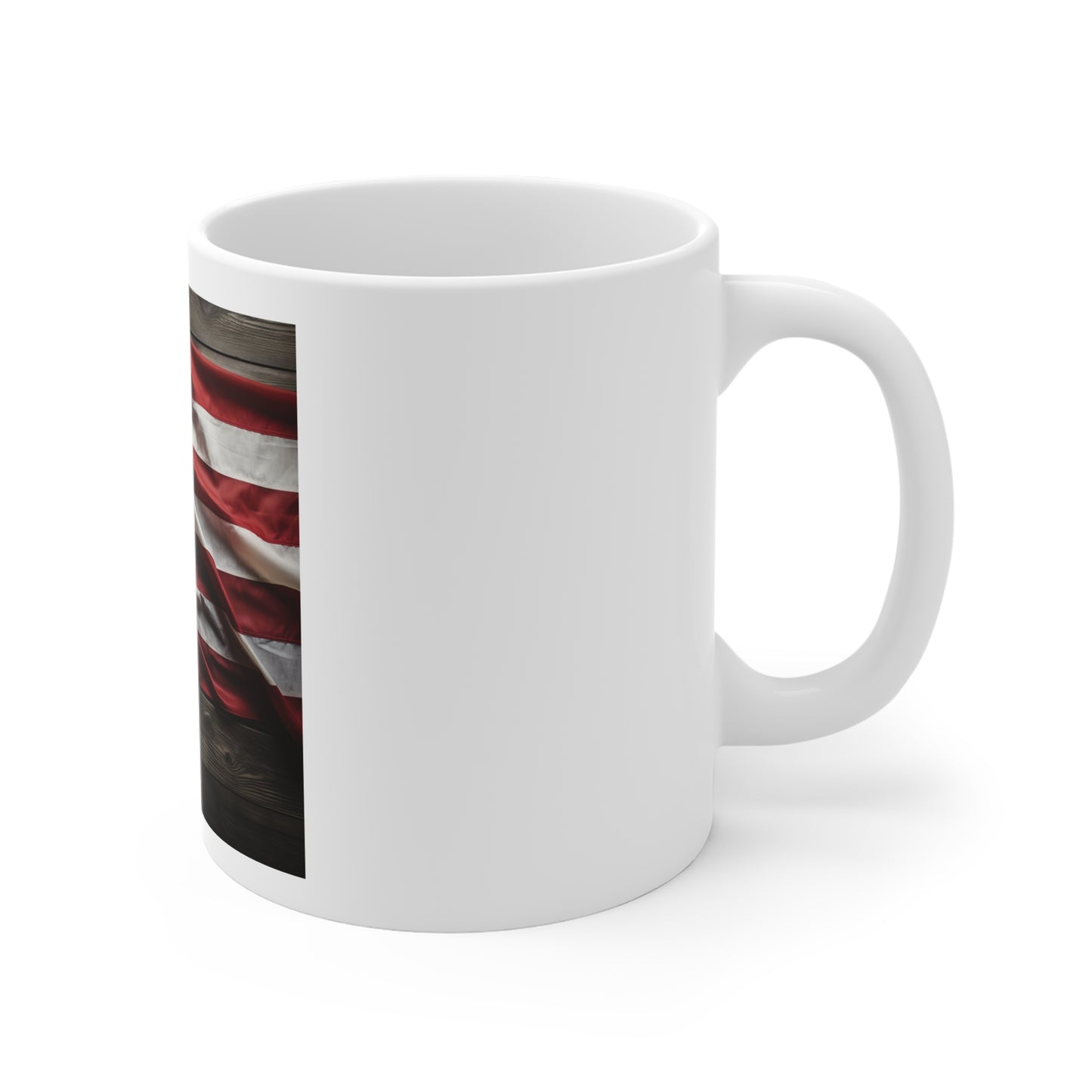 Waving American Flag Coffee Mug – Rustic Wood Background USA Mug – Realistic Patriotic Flag Mug – Vintage Americana Coffee Cup American Flag Coffee Mug - Patriotic 11oz Ceramic Cup