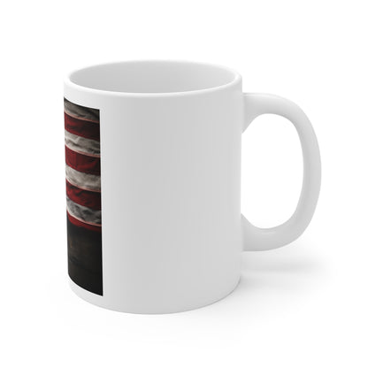 Draped American Flag Close-Up Coffee Mug – USA Flag Fabric Detail Mug – Rustic Patriotic Wood Mug – Vintage Americana Close View Cup American Flag Coffee Mug - Patriotic 11oz Ceramic Cup