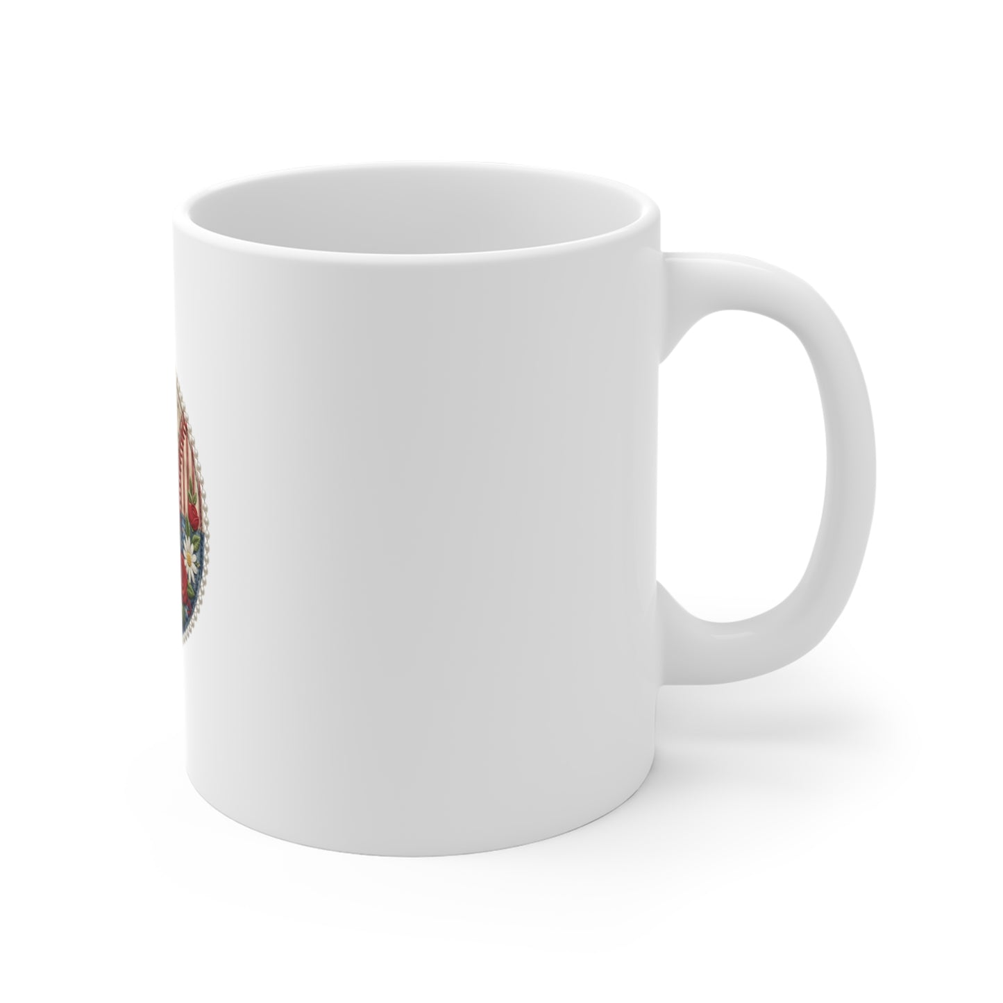 Patriotic Patchwork Mug — Americana Baseball & Floral 11oz Coffee Cup
