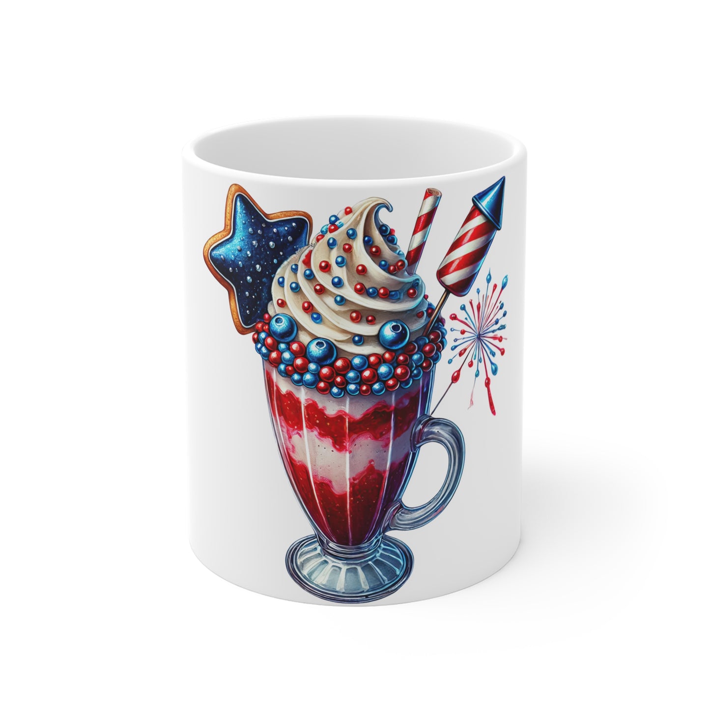 Patriotic Star Milkshake Coffee Mug – 4th of July Fireworks Mug – Red White Blue Dessert Cup – Americana Cookie Treat Mug – Festive Gift Mug Patriotic Milkshake Mug — 11oz 4th of July Red White Blue...