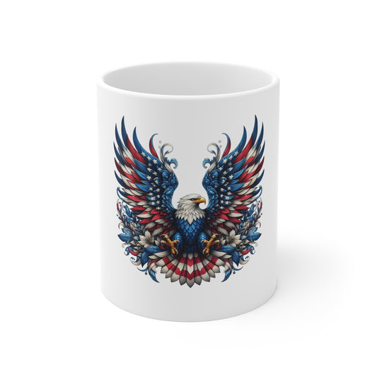 Patriotic Eagle Coffee Mug — American Flag Bald Eagle 11oz