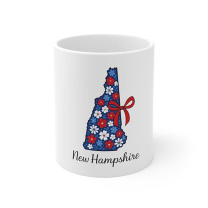 New Hampshire Floral State Outline Mug — 11oz Decorative Gift Cup
